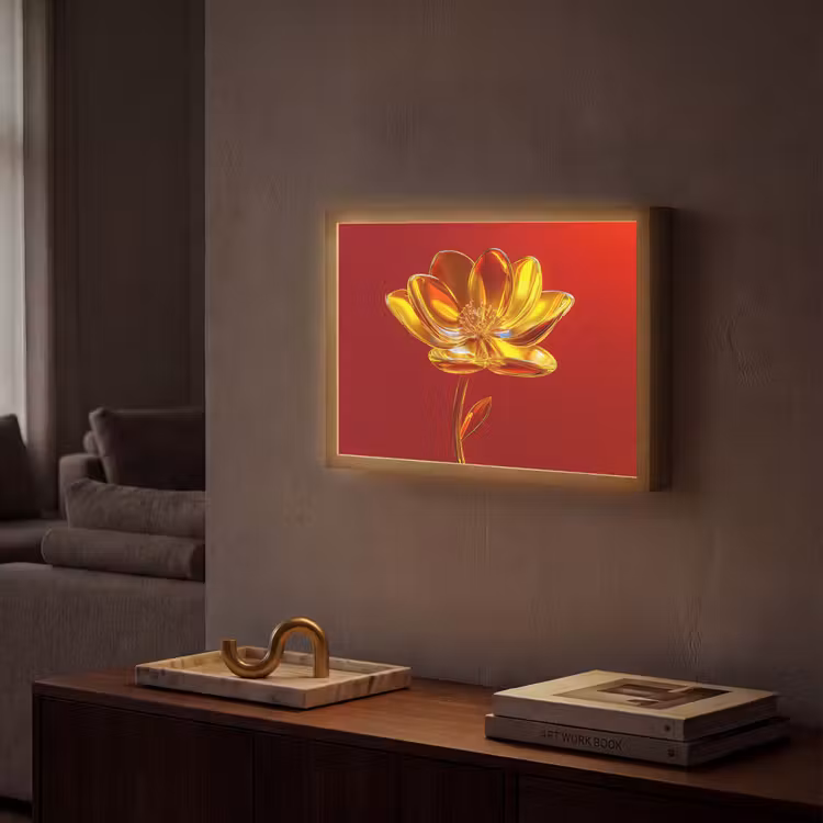 Bloem - Goud - Glazen Light Box met batterij (Wandlamp) middel -sfeer1