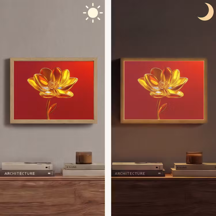 Bloem - Goud - Glazen Light Box met batterij (Wandlamp) middel -sfeer3