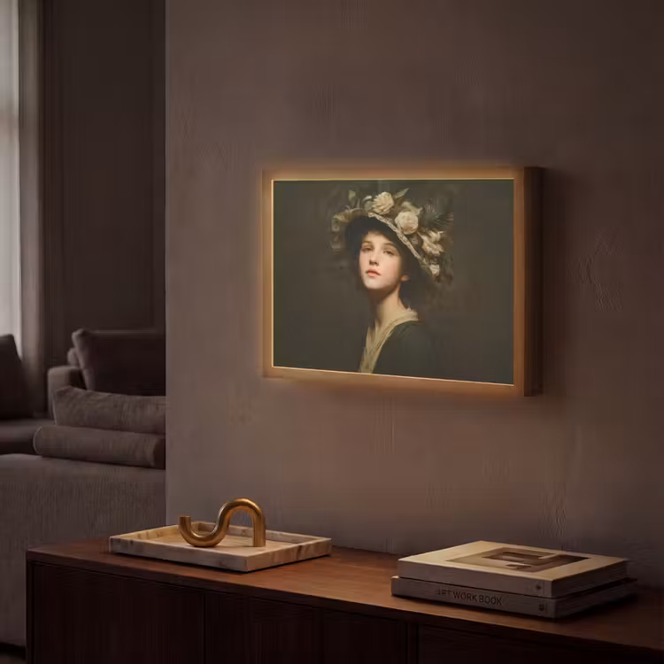 Bloemenhoed - Portret - Vrouw Light Box met batterij (Wandlamp) middel -sfeer1