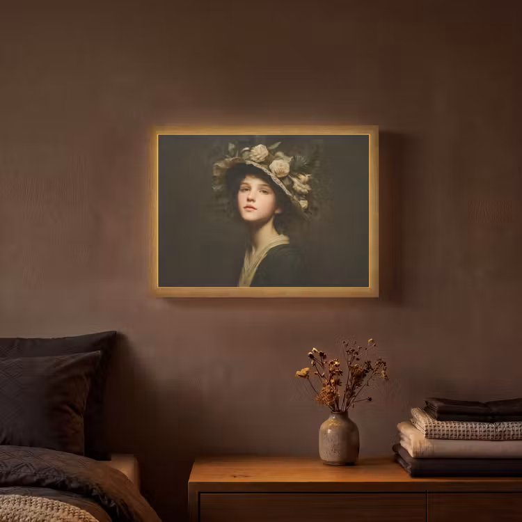 Bloemenhoed - Portret - Vrouw Light Box met batterij (Wandlamp) middel -sfeer4