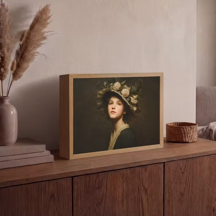 Bloemenhoed - Portret - Vrouw Light Box met batterij (Wandlamp) middel -sfeer2
