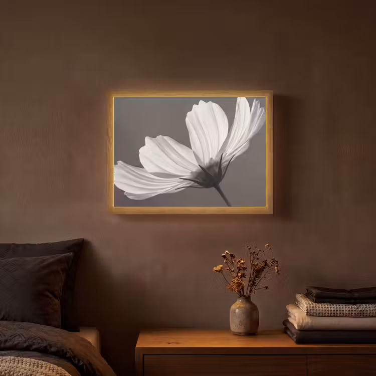 Bloem - Minimalistisch - Zwart - Wit Light Box met batterij (Wandlamp) middel -sfeer4