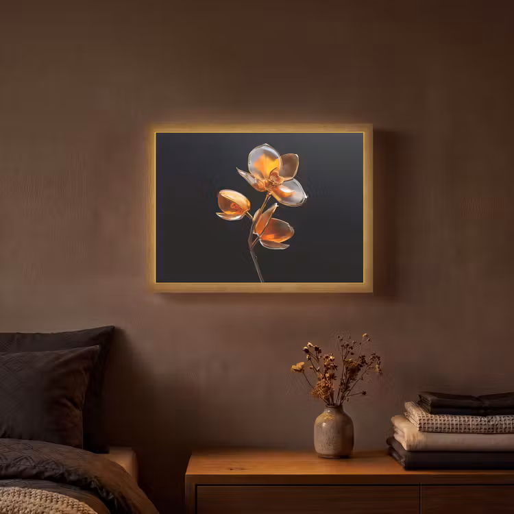 Bloem - Orchidee - Oranje Light Box met batterij (Wandlamp) middel -sfeer4