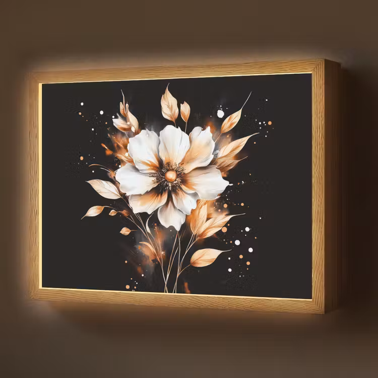 Bloem - Verf - Goud - Graffiti - Modern Light Box met batterij (Wandlamp) middel -z3d_website