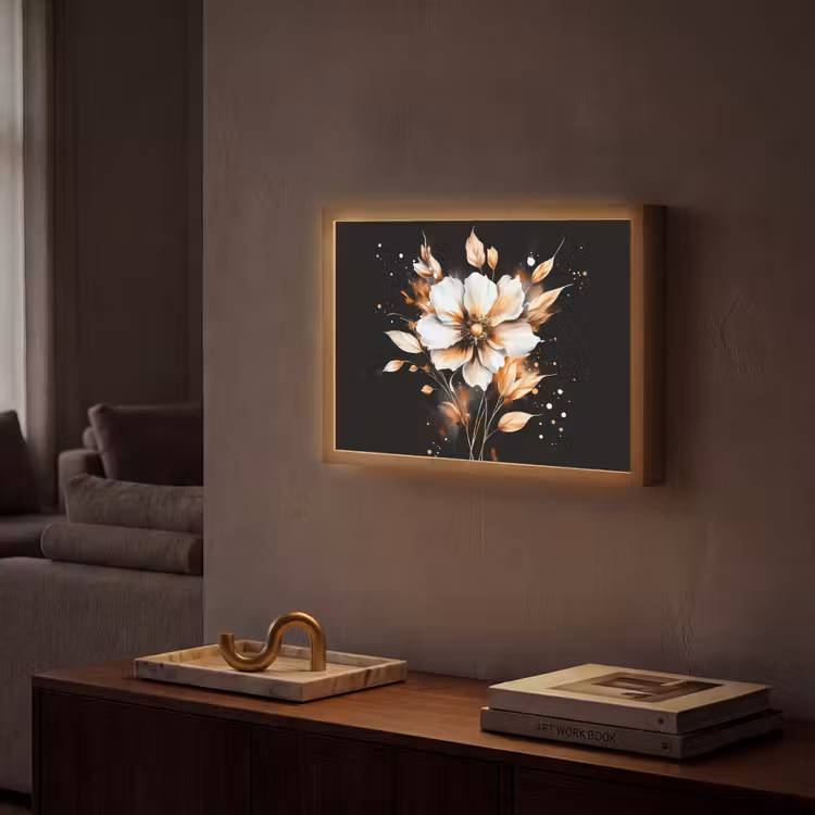Bloem - Verf - Goud - Graffiti - Modern Light Box met batterij (Wandlamp) middel -sfeer1