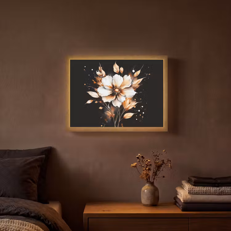 Bloem - Verf - Goud - Graffiti - Modern Light Box met batterij (Wandlamp) middel -sfeer4