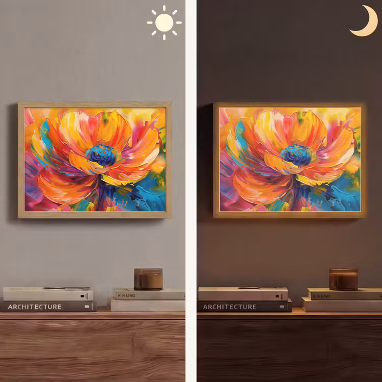 Bloem - Verflook - Modern - Abstract - Kleuren Light Box met batterij (Wandlamp) middel -sfeer3