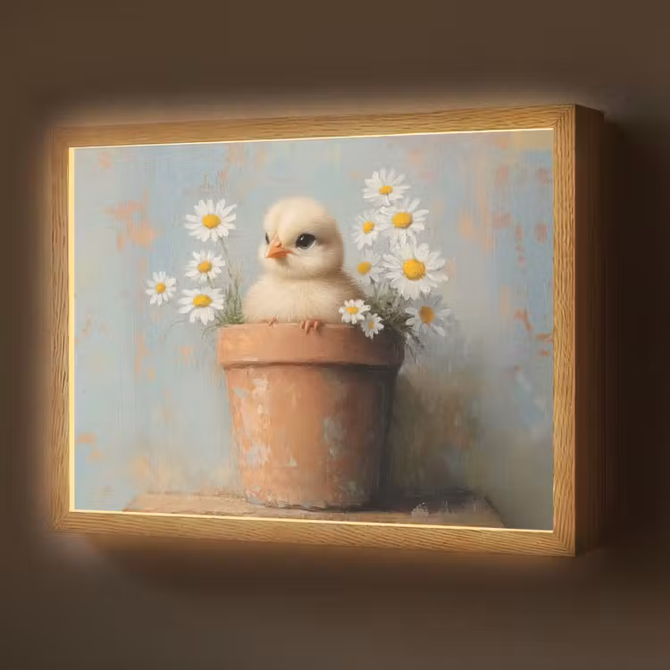 Bloempot - Kuiken - Bloemetjes Light Box met batterij (Wandlamp) middel -z3d_website
