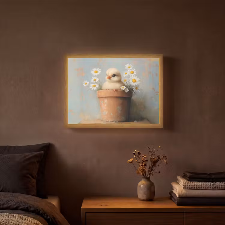 Bloempot - Kuiken - Bloemetjes Light Box met batterij (Wandlamp) middel -sfeer4