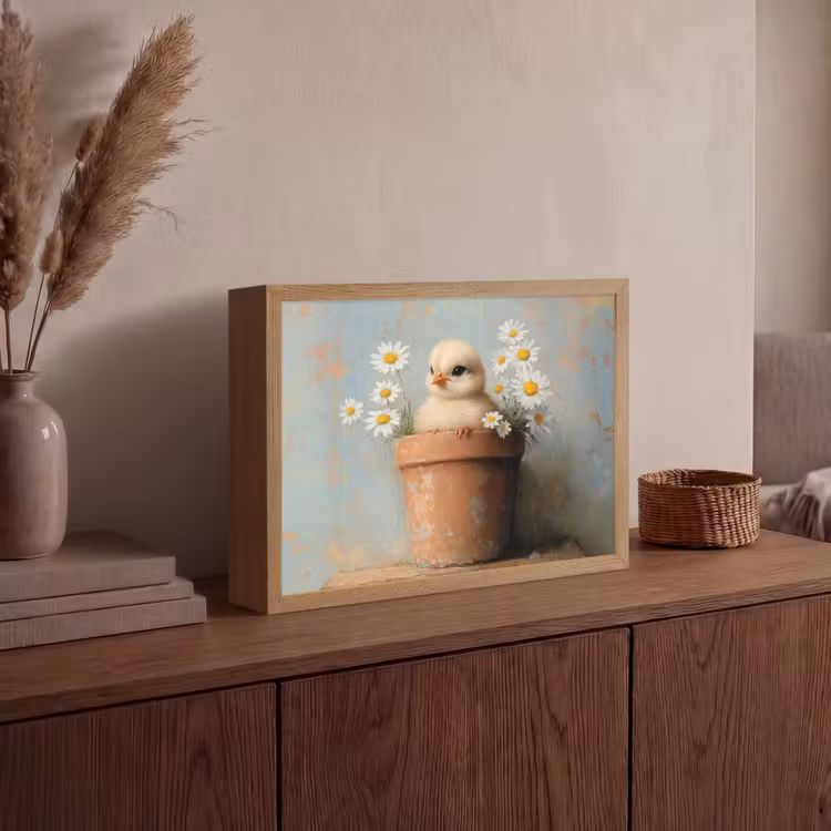 Bloempot - Kuiken - Bloemetjes Light Box met batterij (Wandlamp) middel -sfeer2