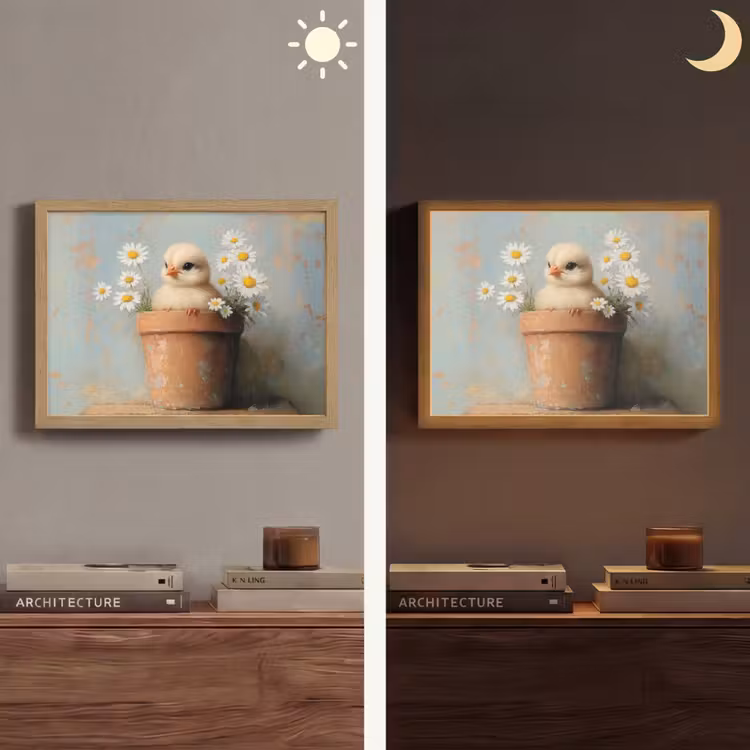 Bloempot - Kuiken - Bloemetjes Light Box met batterij (Wandlamp) middel -sfeer3
