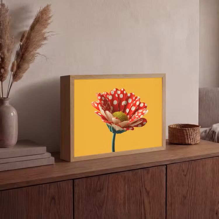 Bloem - Rood - Stippen Light Box met batterij (Wandlamp) middel -sfeer2