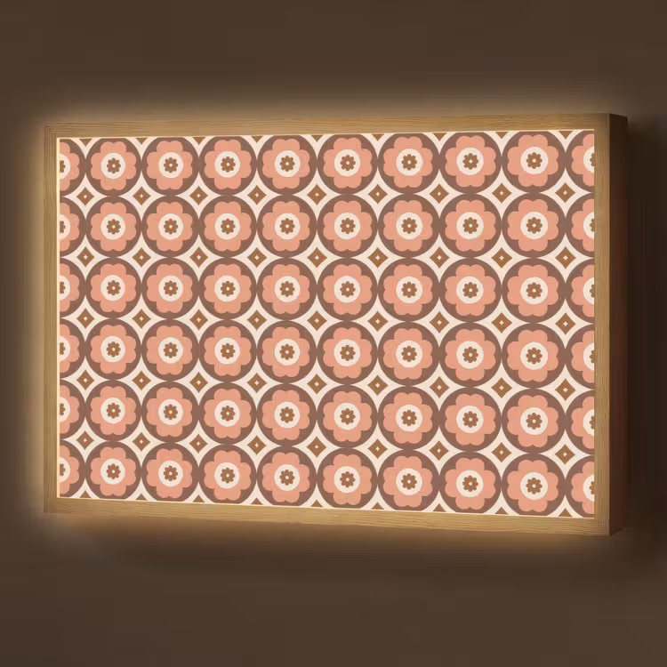 Bloemvormen - Patroon - Roze - Vintage Light Box met batterij (Wandlamp) middel -z3d_website