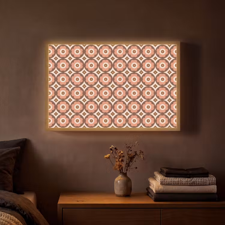 Bloemvormen - Patroon - Roze - Vintage Light Box met batterij (Wandlamp) middel -sfeer4