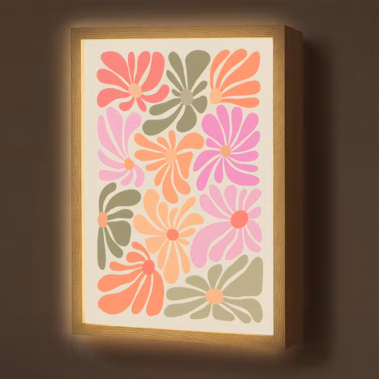 Bloemvormen - Retro - Kleurrijk Light Box met batterij (Wandlamp) middel -z3d_website