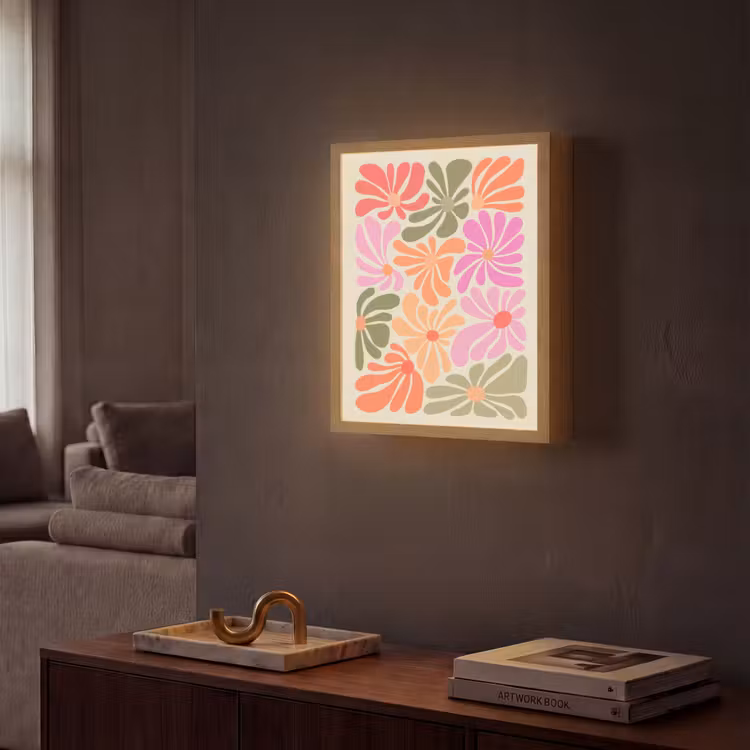 Bloemvormen - Retro - Kleurrijk Light Box met batterij (Wandlamp) middel -sfeer1