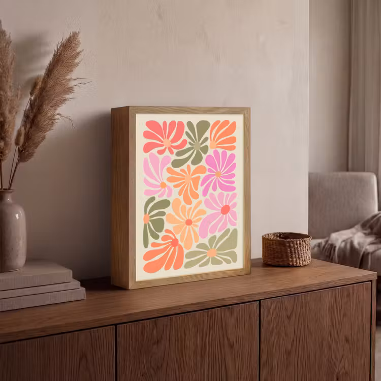 Bloemvormen - Retro - Kleurrijk Light Box met batterij (Wandlamp) middel -sfeer2