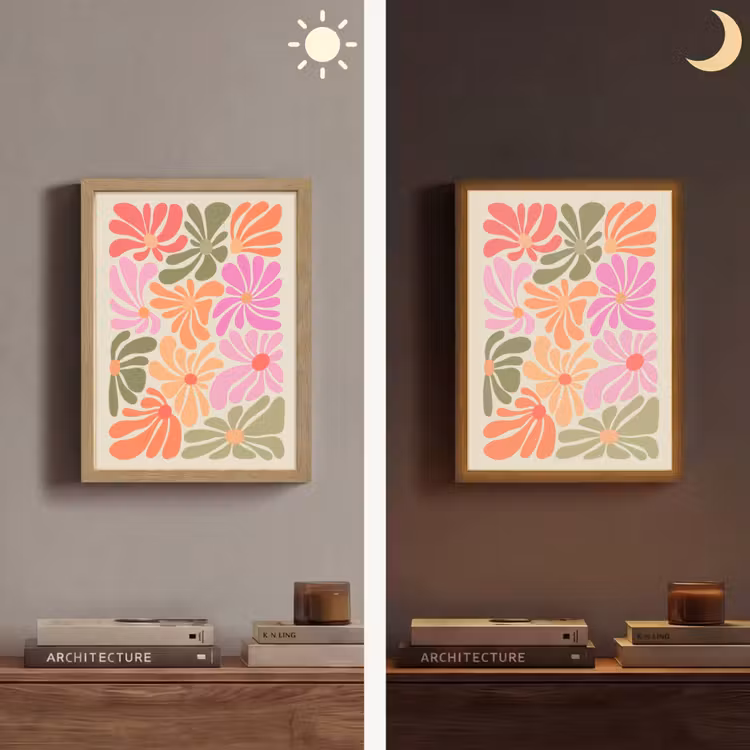 Bloemvormen - Retro - Kleurrijk Light Box met batterij (Wandlamp) middel -sfeer3