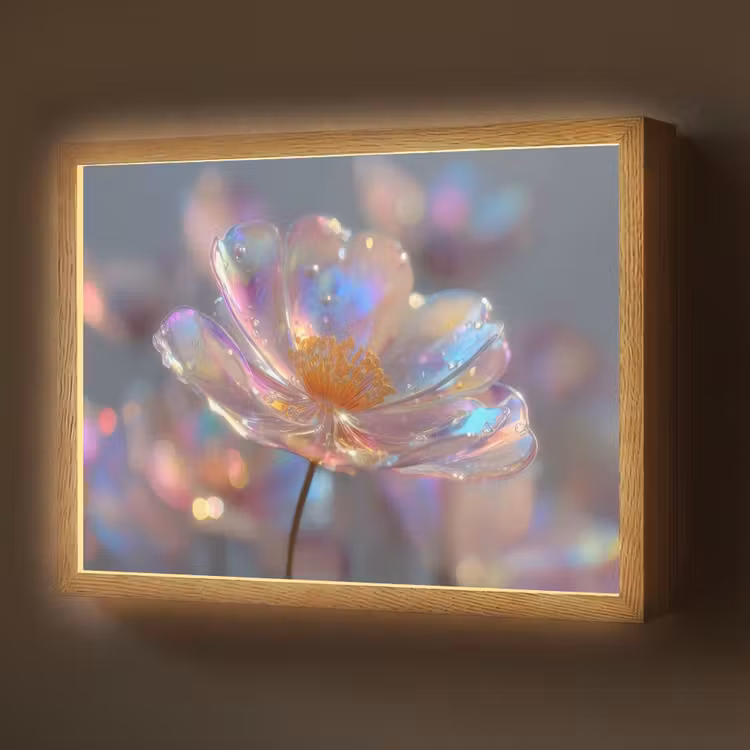 Bloem - Transparant - Pastelkleuren - Druppels Light Box met batterij (Wandlamp) middel -z3d_website