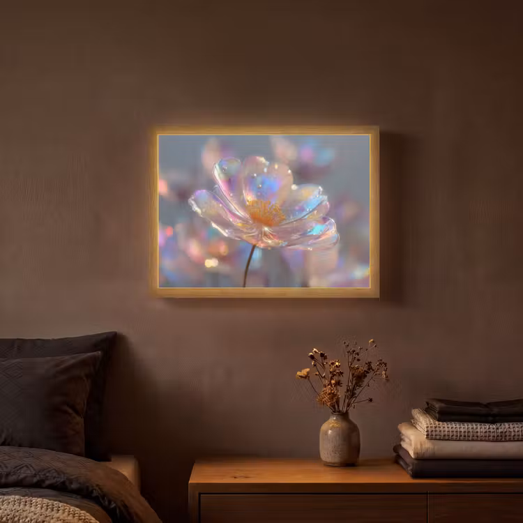 Bloem - Transparant - Pastelkleuren - Druppels Light Box met batterij (Wandlamp) middel -sfeer4