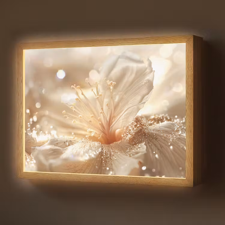 Bloem - Wit - Glitter - Goud - Modern Light Box met batterij (Wandlamp) middel -z3d_website