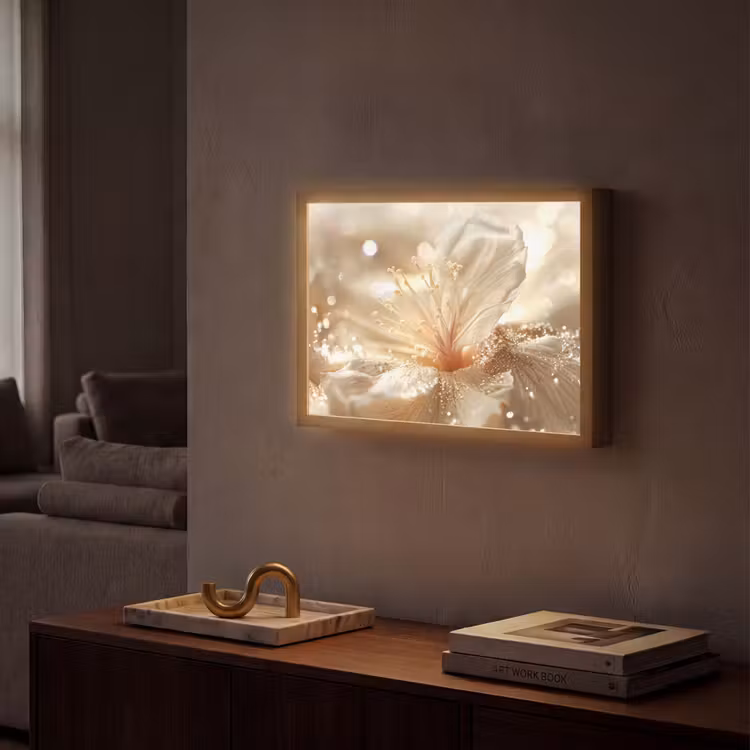 Bloem - Wit - Glitter - Goud - Modern Light Box met batterij (Wandlamp) middel -sfeer1
