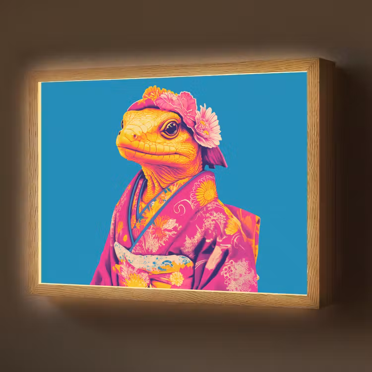 Bloemenkrans - Hagedis - Kimono - Paars Light Box met batterij (Wandlamp) middel -z3d_website
