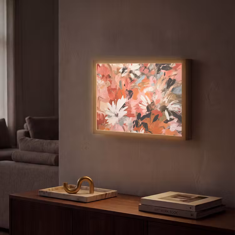 Bloemen - Kunst - Abstract - Verf Light Box met batterij (Wandlamp) middel -sfeer1