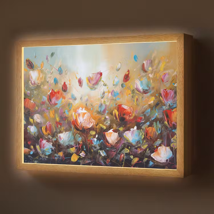 Bloemen - Kunst - Natuur - Olieverf Light Box met batterij (Wandlamp) middel -z3d_website