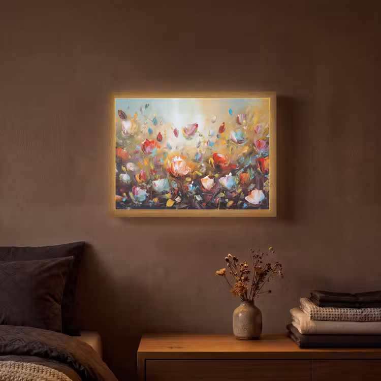 Bloemen - Kunst - Natuur - Olieverf Light Box met batterij (Wandlamp) middel -sfeer4