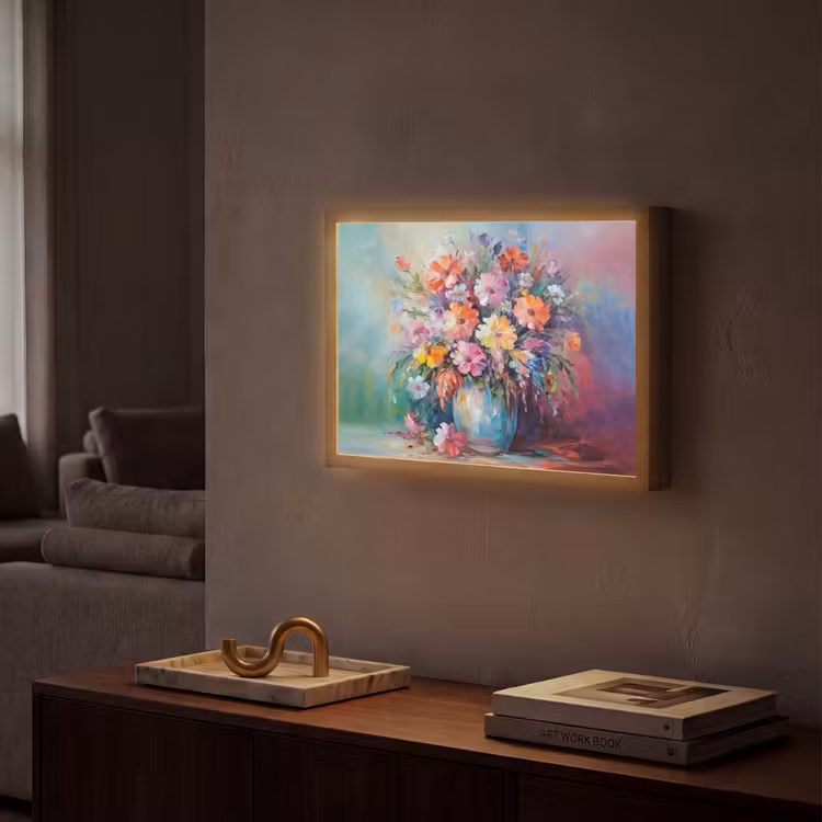 Bloemen - Kunst - Schilderij - Lente - Boeket Light Box met batterij (Wandlamp) middel -sfeer1