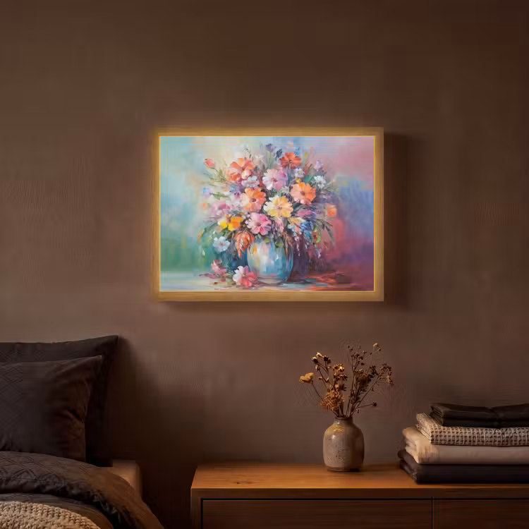 Bloemen - Kunst - Schilderij - Lente - Boeket Light Box met batterij (Wandlamp) middel -sfeer4