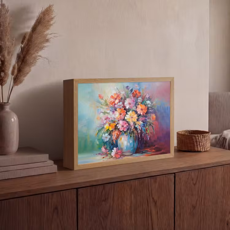 Bloemen - Kunst - Schilderij - Lente - Boeket Light Box met batterij (Wandlamp) middel -sfeer2
