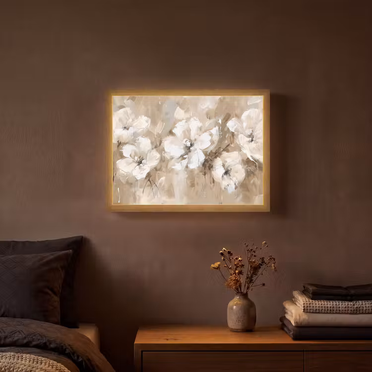 Bloemen - Beige - Abstract - Modern Light Box met batterij (Wandlamp) middel -sfeer4