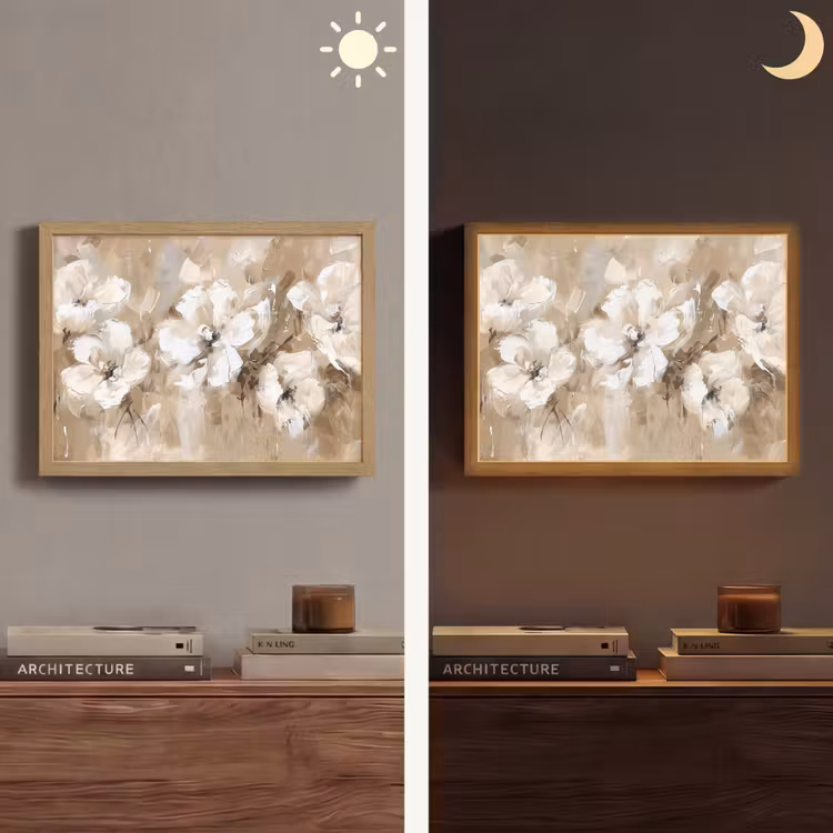 Bloemen - Beige - Abstract - Modern Light Box met batterij (Wandlamp) middel -sfeer3
