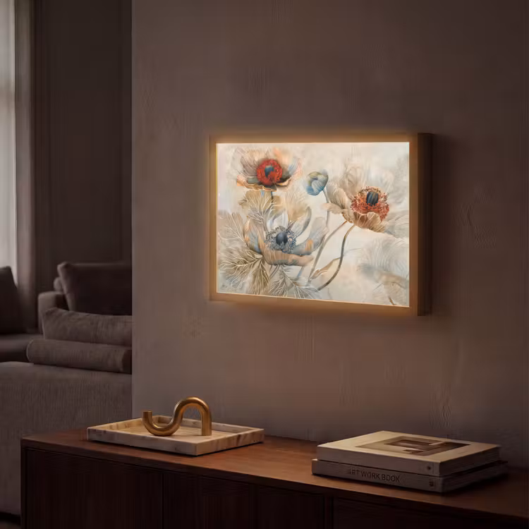 Bloemen - Beige - Modern - Illustratie Light Box met batterij (Wandlamp) middel -sfeer1