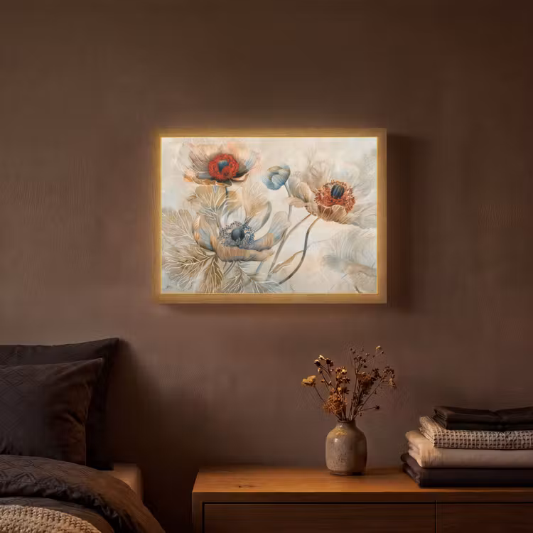 Bloemen - Beige - Modern - Illustratie Light Box met batterij (Wandlamp) middel -sfeer4