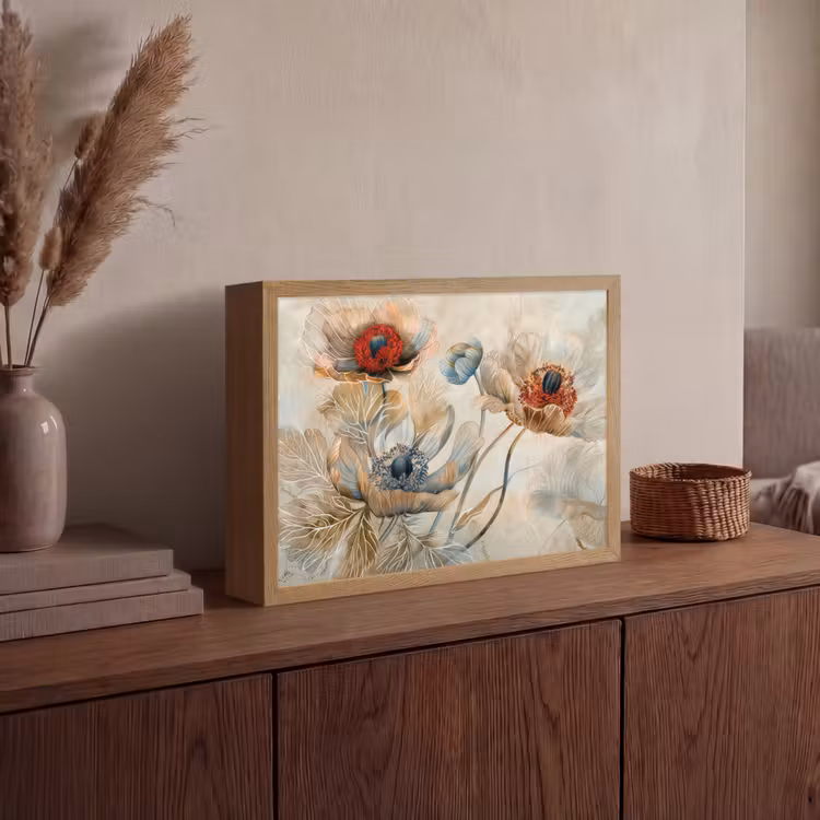Bloemen - Beige - Modern - Illustratie Light Box met batterij (Wandlamp) middel -sfeer2