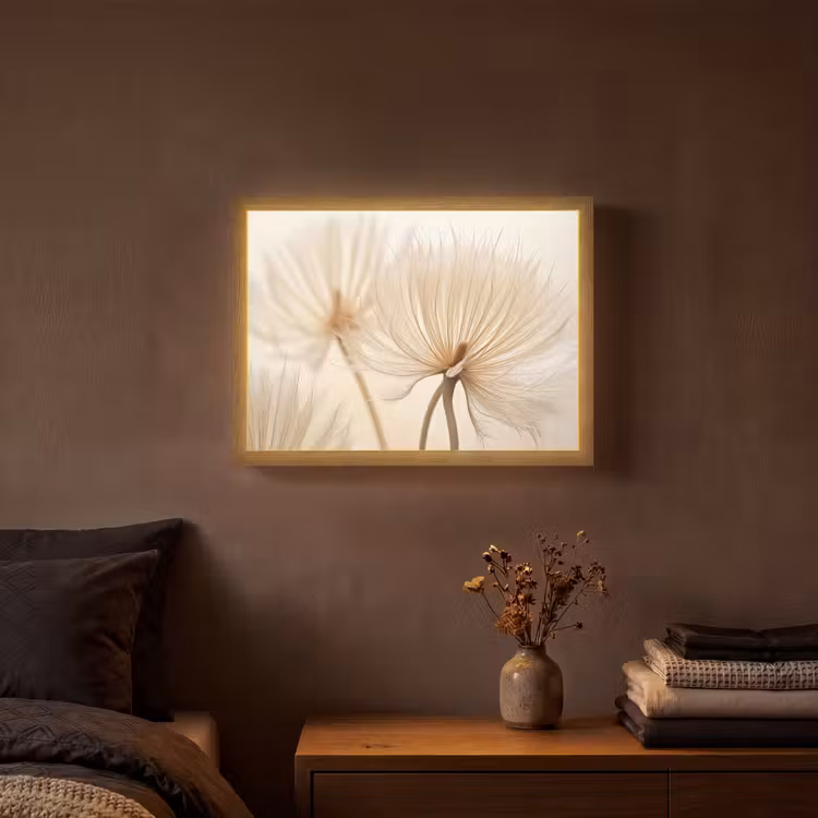 Bloemen - Beige - Natuur Light Box met batterij (Wandlamp) middel -sfeer4
