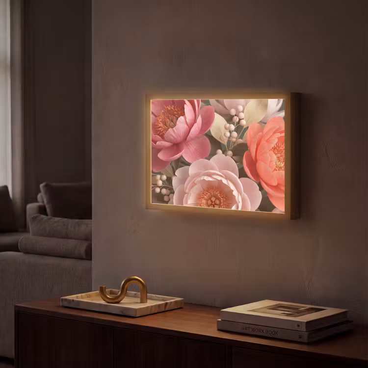 Bloemen - Bloesem - Zacht - Koraal - Decoratie Light Box met batterij (Wandlamp) middel -sfeer1