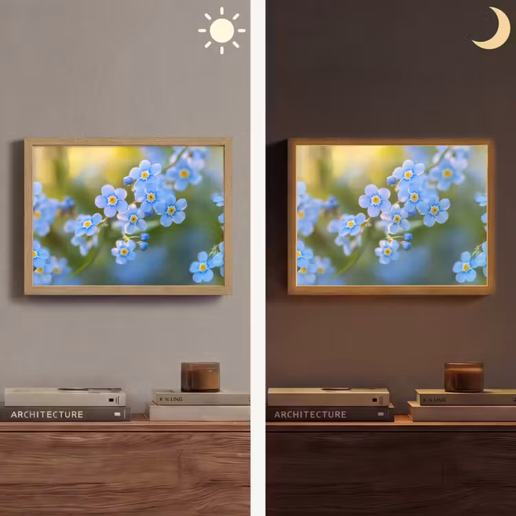 Bloemetjes - Blauw - Vergeet mij nietjes Light Box met batterij (Wandlamp) middel -sfeer3