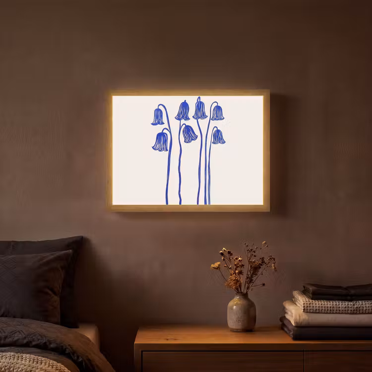 Bloemen - Blauw - Lijnen - Bloemblaadjes Light Box met batterij (Wandlamp) middel -sfeer4