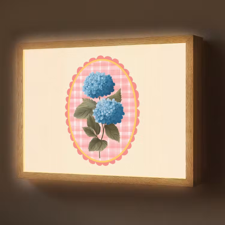 Bloemen - Blauw - Lijst - Bladeren Light Box met batterij (Wandlamp) middel -z3d_website