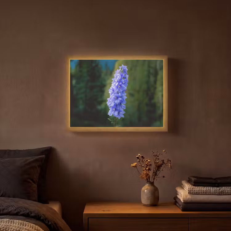 Bloemen - Blauw - Dennenboom Light Box met batterij (Wandlamp) middel -sfeer4