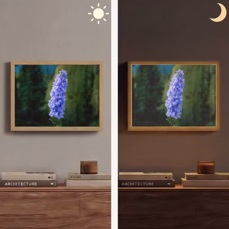 Bloemen - Blauw - Dennenboom Light Box met batterij (Wandlamp) middel -sfeer3