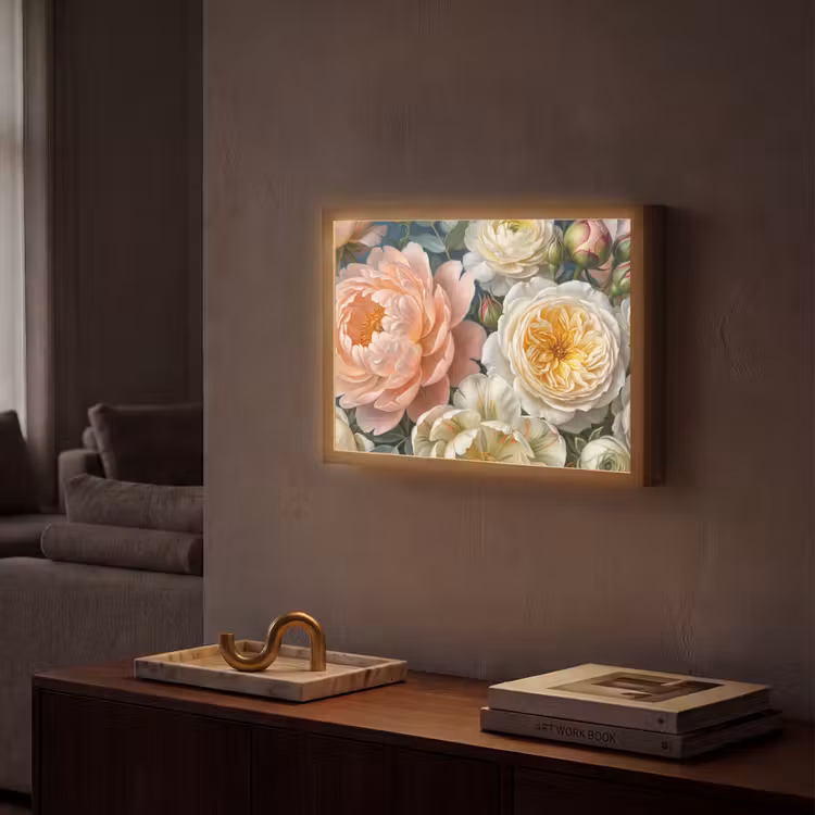 Bloemen - Boeket - Natuur - Klassiek - Kleurrijk Light Box met batterij (Wandlamp) middel -sfeer1