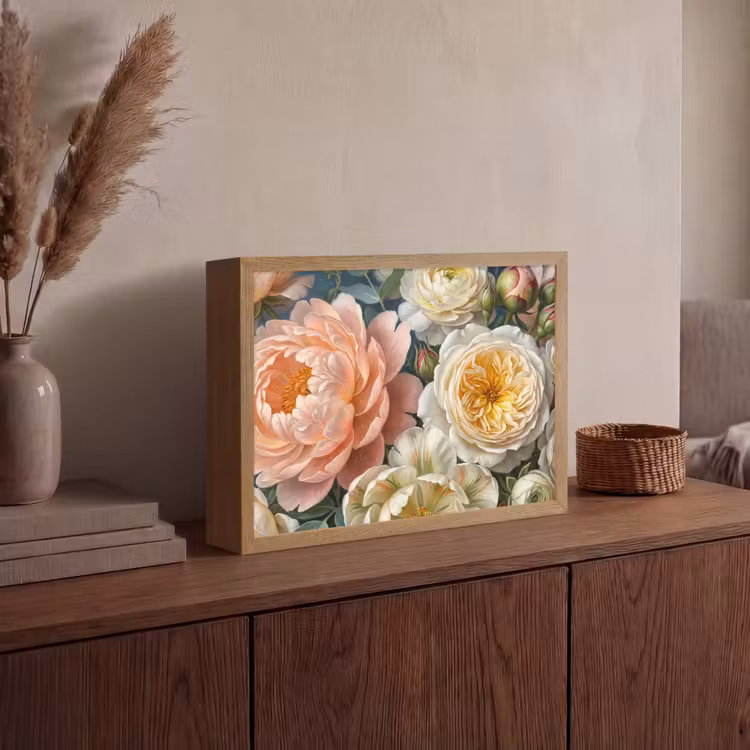 Bloemen - Boeket - Natuur - Klassiek - Kleurrijk Light Box met batterij (Wandlamp) middel -sfeer2