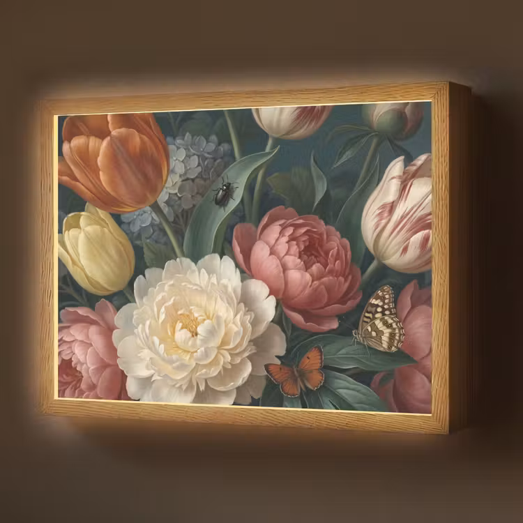 Bloemen - Boeket - Natuur - Klassiek - Donker Light Box met batterij (Wandlamp) middel -z3d_website