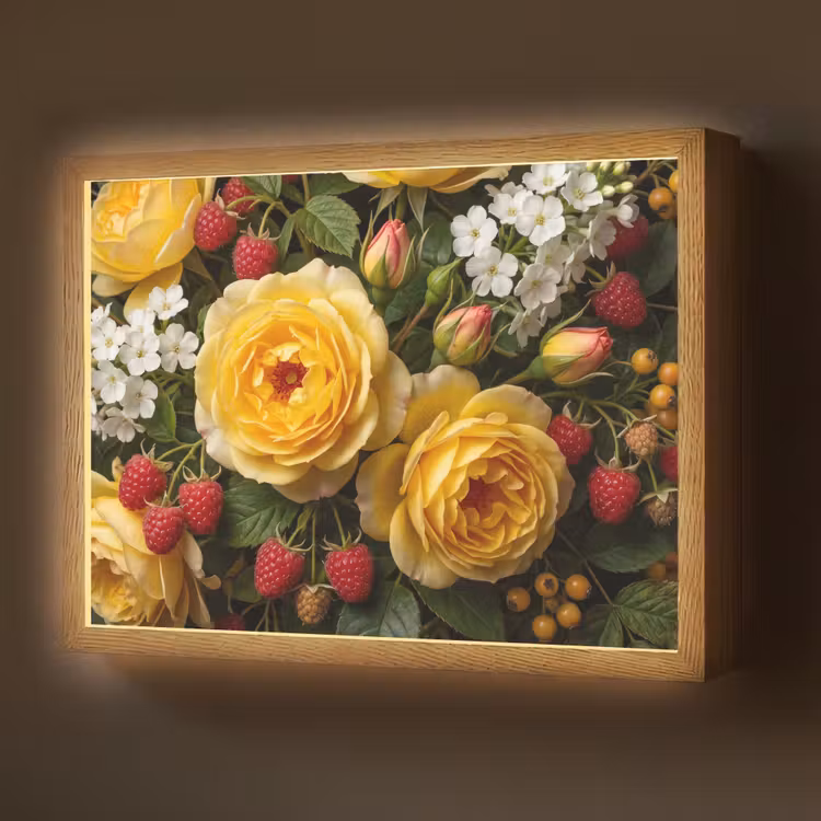 Bloemen - Boeket - Natuur - Klassiek - Geel Light Box met batterij (Wandlamp) middel -z3d_website