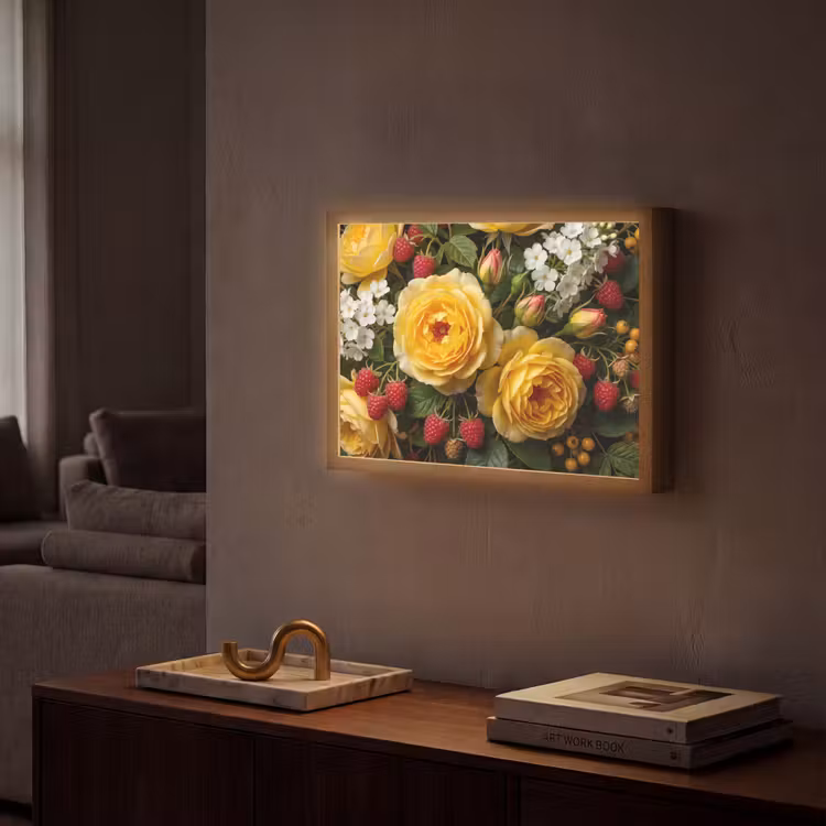 Bloemen - Boeket - Natuur - Klassiek - Geel Light Box met batterij (Wandlamp) middel -sfeer1